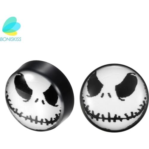 Boniskiss 10mm Magnet Acrylic Earrings Skull Round Stud Earrings For Men Women Cross Black No Piercing Earrings