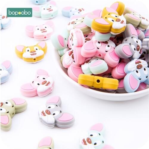 Bopoobo 3pc Baby Silicone Beads Teether Cartoon Mini Mouse Head Bead Bpa Free Diy Pacifier Chain Clip Accessories Teething Toys