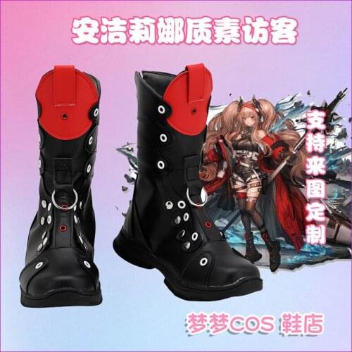 Arknights Angelina Black Shoes Cosplay Boots Leather Custom Made For Halloween Carnival Party