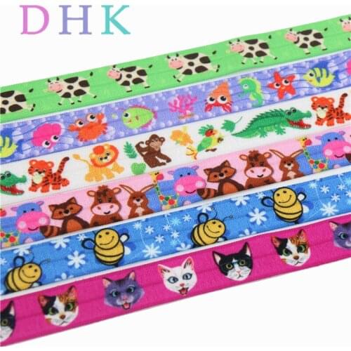 DHK 50yards forest animal cow sea bee cat printed Fold Elastic FOE stretch ribbon hairbow headwear Wholesale S826