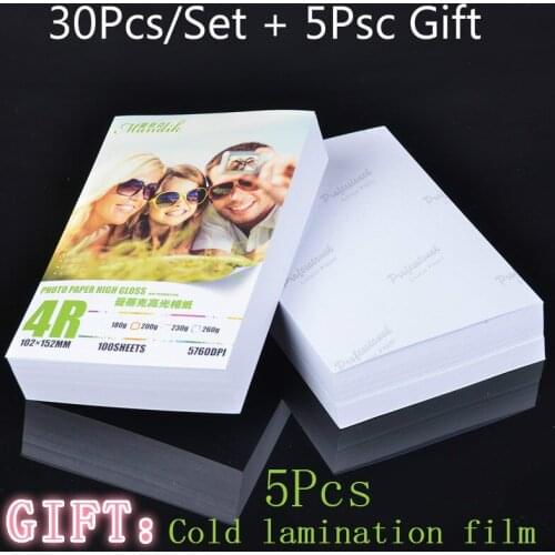 30 Sheets Glossy 4R 6inch 4x6 Photo Paper for Inkjet Printer Paper Imaging Supplies Printing Photographic Color Coated envelope