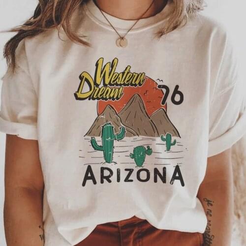 Western Dream Arizona T Shirt Women Cowgirl Vintage Aesthetic Tee Shirt Cotton Loose Western Boho Style T-Shirt Retro Female Top