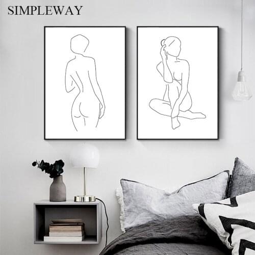 Line Drawing Sexy Woman Body Abstract Art Poster Wall Canvas Print Black White Minimalist Painting Decorative Picture Home Decor