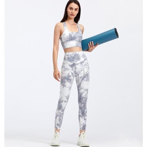 2021new 75%nylon 25%spandex Tie Dye Yoga Set Sexy High Waist Sports Leggings Suit Workout Clothing Gym Bra Two Piece Set Women