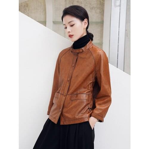 Leather womens sheepskin shorts fall 2020 new Korean version of the slim leather jacket