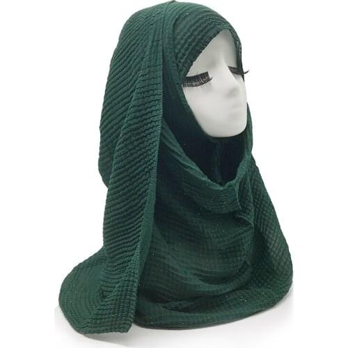 Shimmer Plain Muslim Crinkle Women Scarves Islamic Hijabs 2020 Fashion Solid Viscose Long Shawls 10pcs/lot