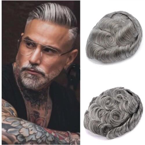 Remy 100%Human Hair Toupee Skin Breathable PU Base With Scallop Front Men Toupee 0.12mm-0.14mm Full PU Hair Prosthesis Male Wig