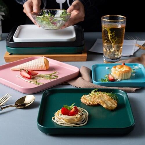 Nordic matte square Western dish steak plate flat plate home dish creative net red tableware ceramics