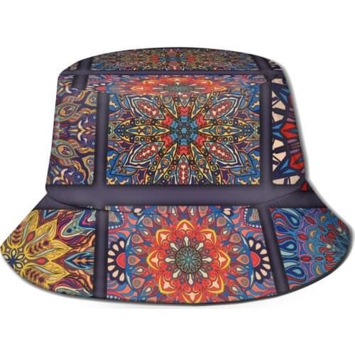 CINESSD Retro Ethnic Card Pattern Bucket Hat Summer Hats Fisherman Hat Foldable Women Men Sunscreen Shade Caps