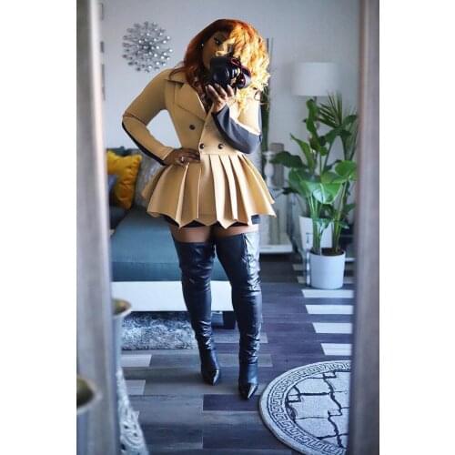 4XL Two-Piece Pleated Hip-Pack Business Wear Formal Wear Commuting Temperament Belt Button Long-Sleeved Jacket Business Trip