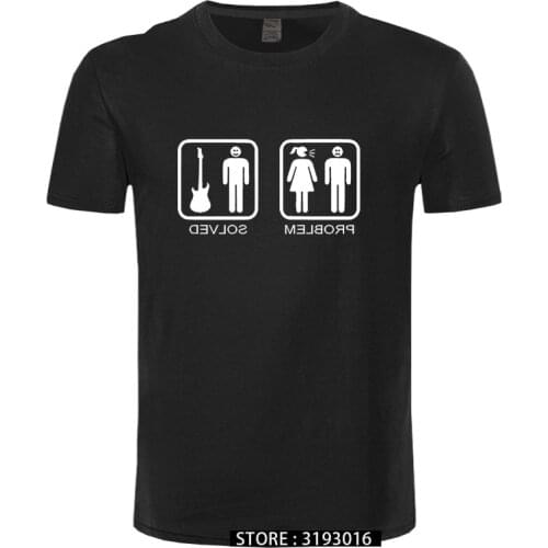 Problem Solved Guitar T Shirt Men Casual Short Sleeve Electric Acoustic Bass Player Strings Funny T-shirt