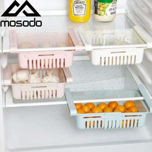 Kitchen Refrigerator Adjustable Stretchable Organizer Drawer Basket Refrigerator Drawers Fresh Spacer Layer Food Storage Rack