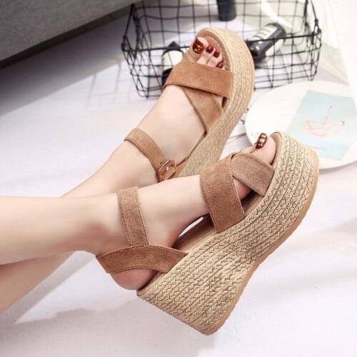 Summer Buckle Womens Sandals Velvet Flock Fish Mouth Fashion high Heel Platform Open Toes Women Sandals Shoes