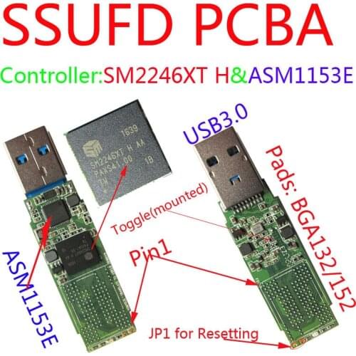 SM2246XT UFD USB3.0 PCBA, Solid State UDISK PCB kits, BGA132/152/136 dual Pads, ASM1153E & SM2246XT Controllers, WTG WINTOGO