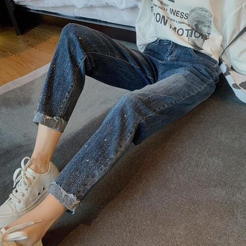 Heavy industry iron drill jeans womens spring and autumn clothing 2021 new fashion slim high waist straight long pants