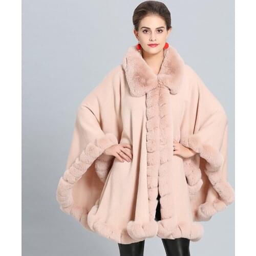 Female Faux Fox Fur Collar Shawl Autumn And Winter Fashion Warm Cashmere Cape European Black Cloak With Hood Poncho