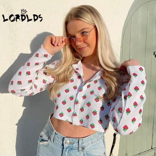 LORDLDS Women White Knit Tops Printed Cute Kawaii Button Up Fashion Cropped Tshirts Ladies Long Sleeve Knitwear Cardigan