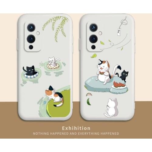 Lively And Cute Cat Phone Case For Oneplus 9 9pro 9r 8t 8 8pro 7pro 7 7t 7tpro Liquid Silicone Cover