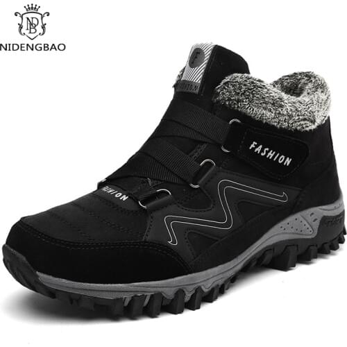 Winter Leather Men Boots With Fur Warm Snow Boots Men Casual Shoes Sneakers High Top Rubber Sole Ankle Boots Large Size 35-46