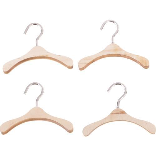 10 Pieces Wooden Clothes Hangers 6cm Natural Finished Metal Hook Hanger for Dolls