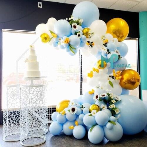 106pcs Macaron Blue White Balloons Garland Latex Globos 4D Gold Balloon Arch Kit For Birthday Baby Shower Party Wedding Decor