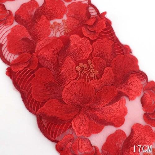 28Yards Elegant Pink Red Flowers Net Yarn Embroidery Lace Fabric Garment DIY Dress Wedding Sofa Ribbon Sewing Accessories