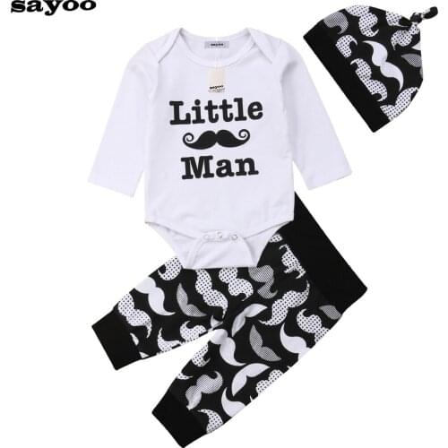 3pcs Pudcoco Newborn Baby Boy Clothes Romper Jumpsuit + Mustache Printing Pants Leggings + Hat Outfits Set