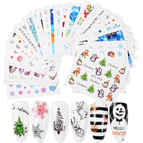 30pcs/lot Christmas Theme Sticker Nail Art Design Water Snowflake Transfer Sliders Decals For Nail Sticker 3D Tips Decorations
