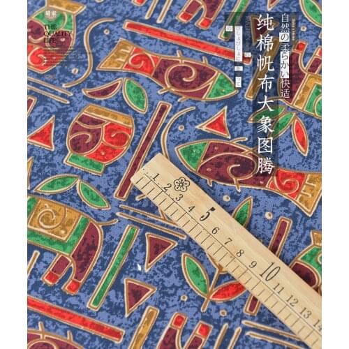 50cm*150cm / Piece, Elephant Totem Printing, Pure Cotton Canvas Fabric, Handbag Curtain Tablecloth Cloth, DIY Handmade Material