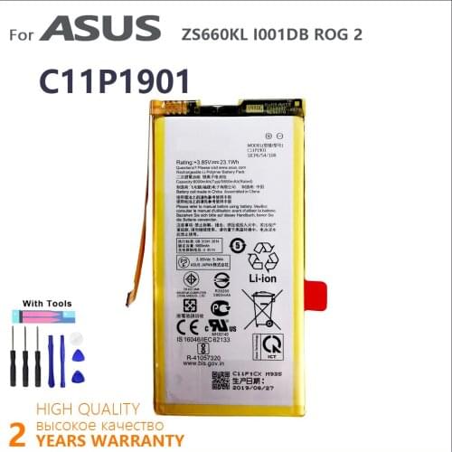 100% Original 6000mAh C11P1901 Battery For ASUS ROG 2 Game ZS660KL I001DB Phone High quality Batteries Batteria With Tools