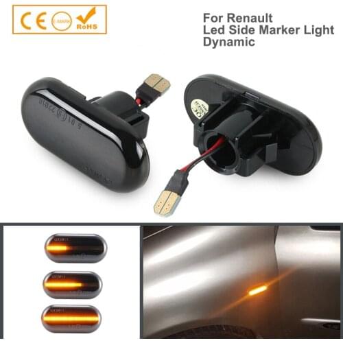 2Pcs For Renault Clio Espace Extra Laguna Megane Master Twigo Dynamic LED Side Marker Lights Car Accessories Turn Signal Lamps