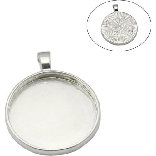 Beadsnice ID32637smt17 Sterling Silver Circle Pendant Blanks DIY Jewelry Accessories 25mm Round Blank Photo Pendant Trays