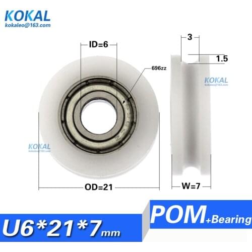 Free Shipping 10PCS outer diameter 21mm U groove window sliding roller 6*21*7 groove bearing wheel