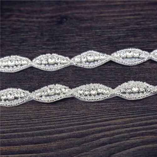 Free shipp 5yards/lot Bridal Beaded Rhinestone Trimming Applique For Wedding Sash Crystal Bridal Appliquepatch For evening Dress