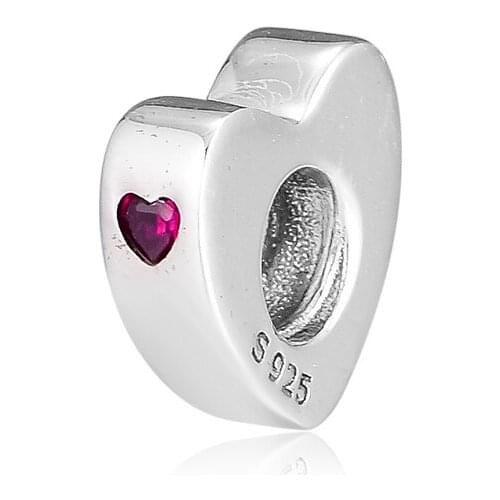 CKK Silver 925 Jewelry Two Hearts Spacer Red Crystal Charms Beads Fits Original Bracelets & Bangle Fashion Gift