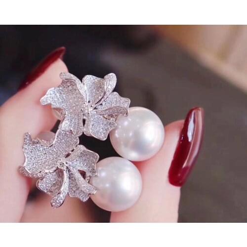 D511 Pearl Earrings Fine Jewelry Round 10-11mm Nature Fresh Water White Drop Dangle Earrings for Women Presents