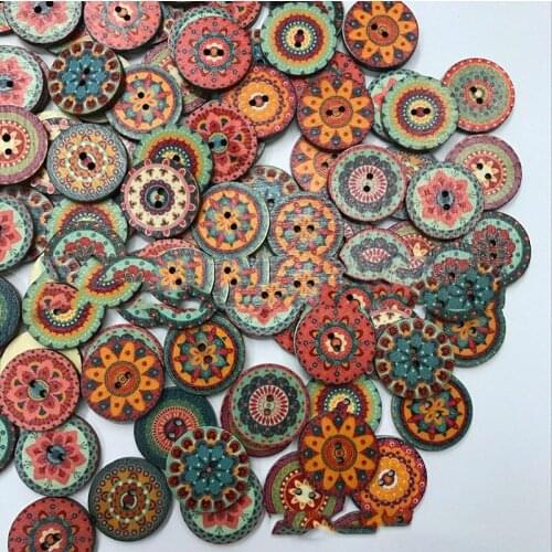 250PCS Random Mixed Pattern Retro Wood Buttons 20-25mm for Handwork Sewing DIY Clothing Crafts Accessories Gift Card Decor