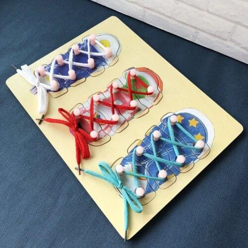 Childrens Shoelace toys Montessori Toddle Fashion Souptoys DIY Educational Pop It Wooden Originality Shoes Kid