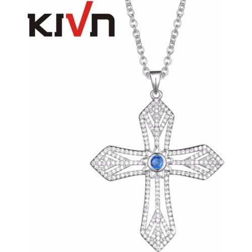 KIVN Fashion Jewelry Pave Royal Blue CZ Cubic Zirconia Bridal Wedding Cross Pendant Necklaces Birthday Gifts 6pcs Lots Wholesale
