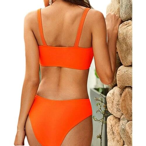 European and American New Solid Color Nylon Split 2 Piece Set Swimsuit Sexy Multicolor Popular Style Swimming Suit for Women