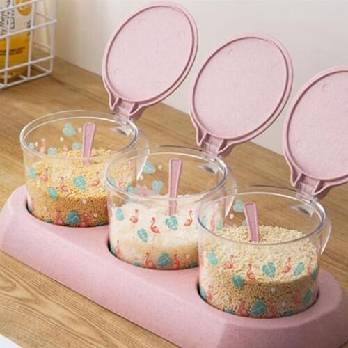 Straw Spice Storage Jar Set Clear Seasoning Jars Household Storage Boxes Condiment Pot Kitchen Seasoning Boxes Green Pink Beige