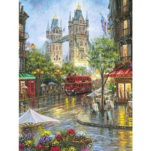 Landscape Street House 14CT Cross-Stitch Full Kit Embroidery Handicraft Knitting Handiwork Craft Gift Promotions Package Decor