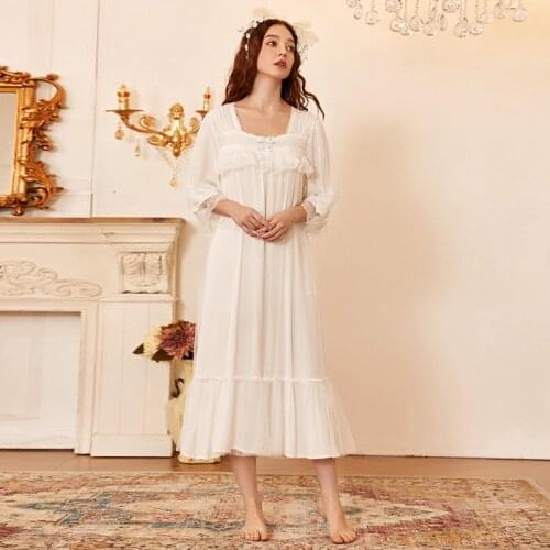 Sleepwear Dress Woman Princess Nightgown White Lace Cotton Nightgown Vintage Summer