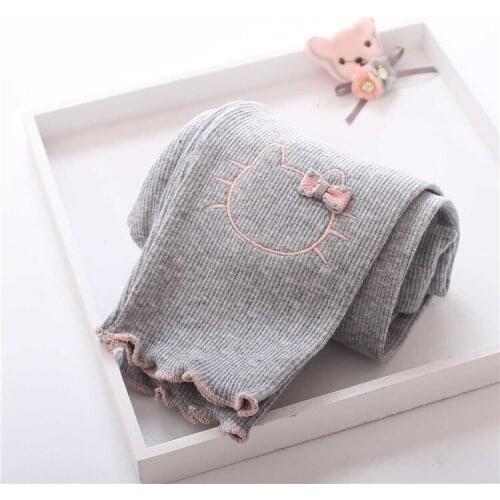 Fashion New Arrival Spring 2020 Baby Girl Cotton PANTS Children Casual Pant Girls Kids Cartoon Cat Bow Long Ruffles Leggings
