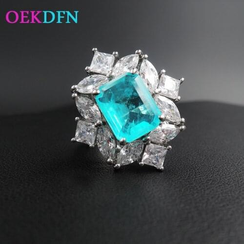 OEKDFN Real 925 Sterling Silver Rings Paraiba Tourmaline Gemstone Wedding Engagement Diamonds Ring Gift Fine Jewelry Wholesale