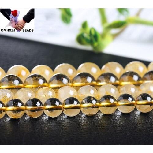 OMH Wholesale JD76 4 6 8 10 12 14mm Jewelry DIY Making Bracelet Necklace Natural AAA Gold Rutilated Quartz Loose Spacer Beads