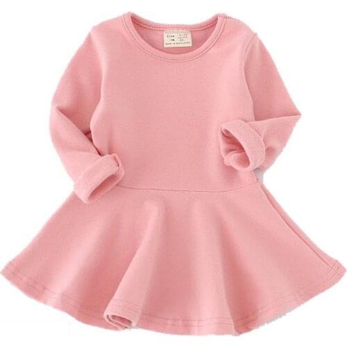Autumn Toddler Girl Clothes Set Solid Baby Dresses Cute Long Sleeves Cotton Newborn Princess Dress kids
