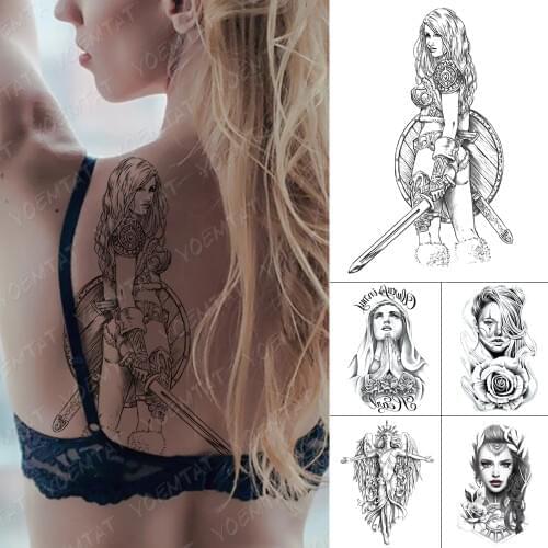 Waterproof Temporary Tattoo Sticker Roman Viking Warrior Girl Flash Tattoos Beauty Portrait Angel Body Art Arm Fake Tatoo Women