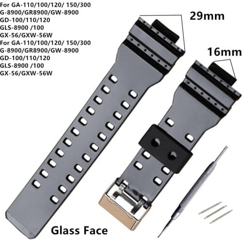 16mm Gloss PU Watchband for GA-110 GA-100 GD-100 Men Sports Waterproof Replacement Bracelet Band Strap