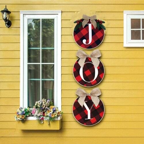2 Sets Christmas Decorations Hanging JOY Sign Buffalo Plaid Wreath Holiday Decor for Home Front Door Window Wall Wholesale X2